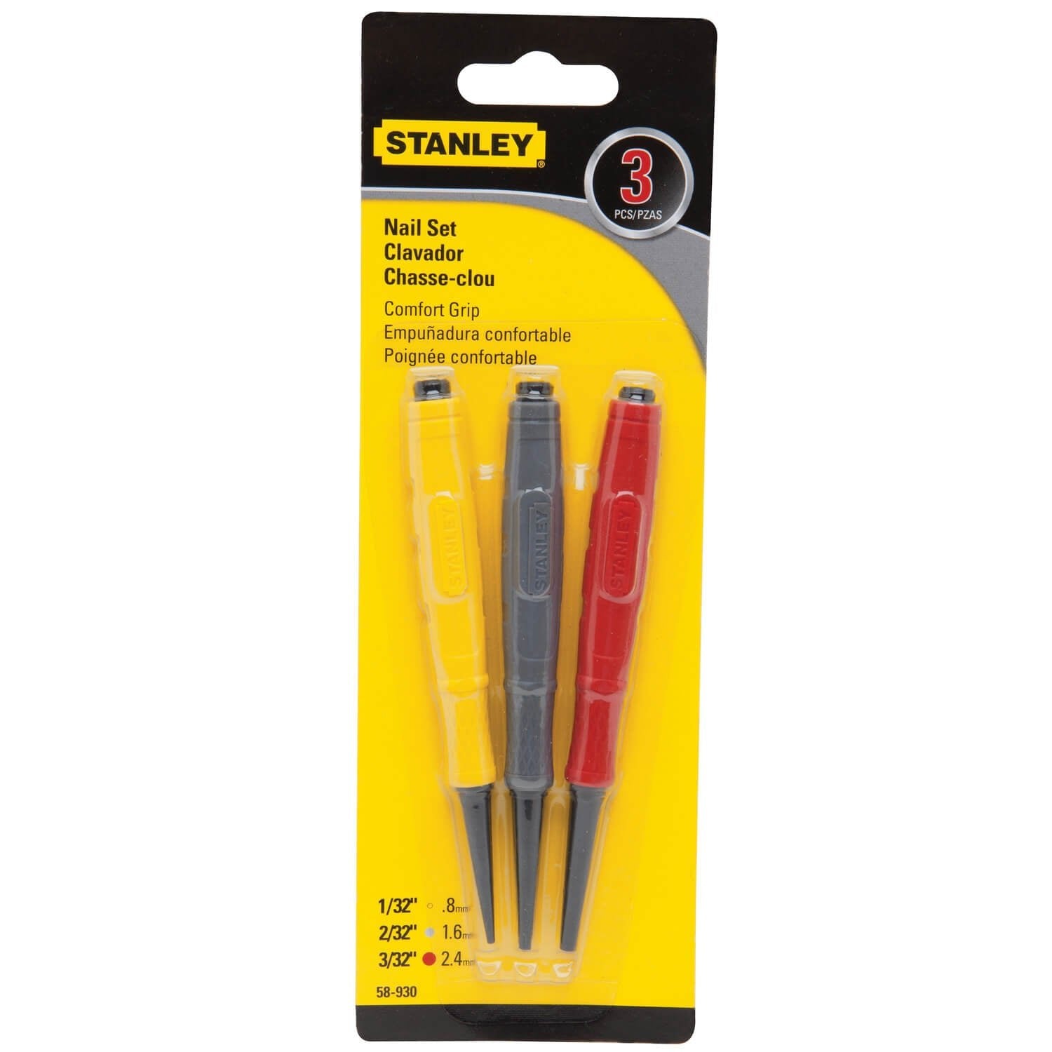 STANLEY  58-930   -  3 PC CUSHION GRIP NAIL SET - Wise Line Tools