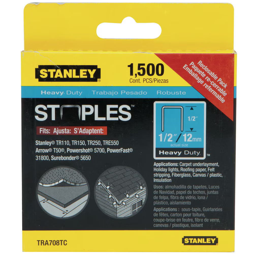 STANLEY TRA708TC - 1,500 PC 1/2 IN HEAVY DUTY STAPLES STANLEY