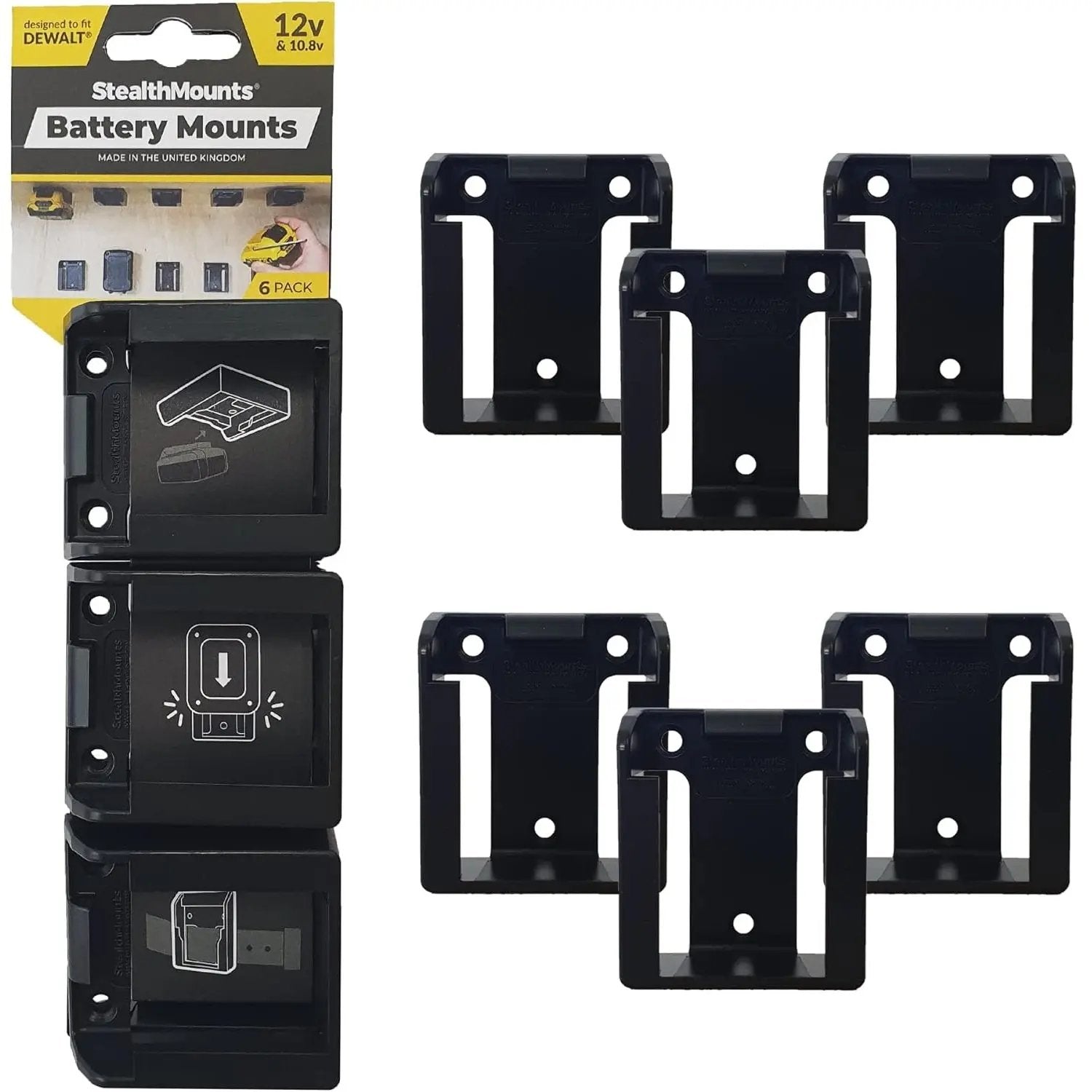 STEALTHMOUNTS BM-DW12-BLK-6 - DeWalt 12-Volts Battery Mounts, Black STEALTHMOUNTS