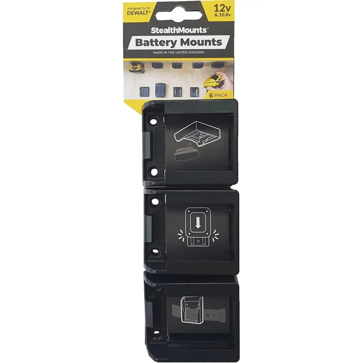 STEALTHMOUNTS BM-DW12-BLK-6 - DeWalt 12-Volts Battery Mounts, Black STEALTHMOUNTS