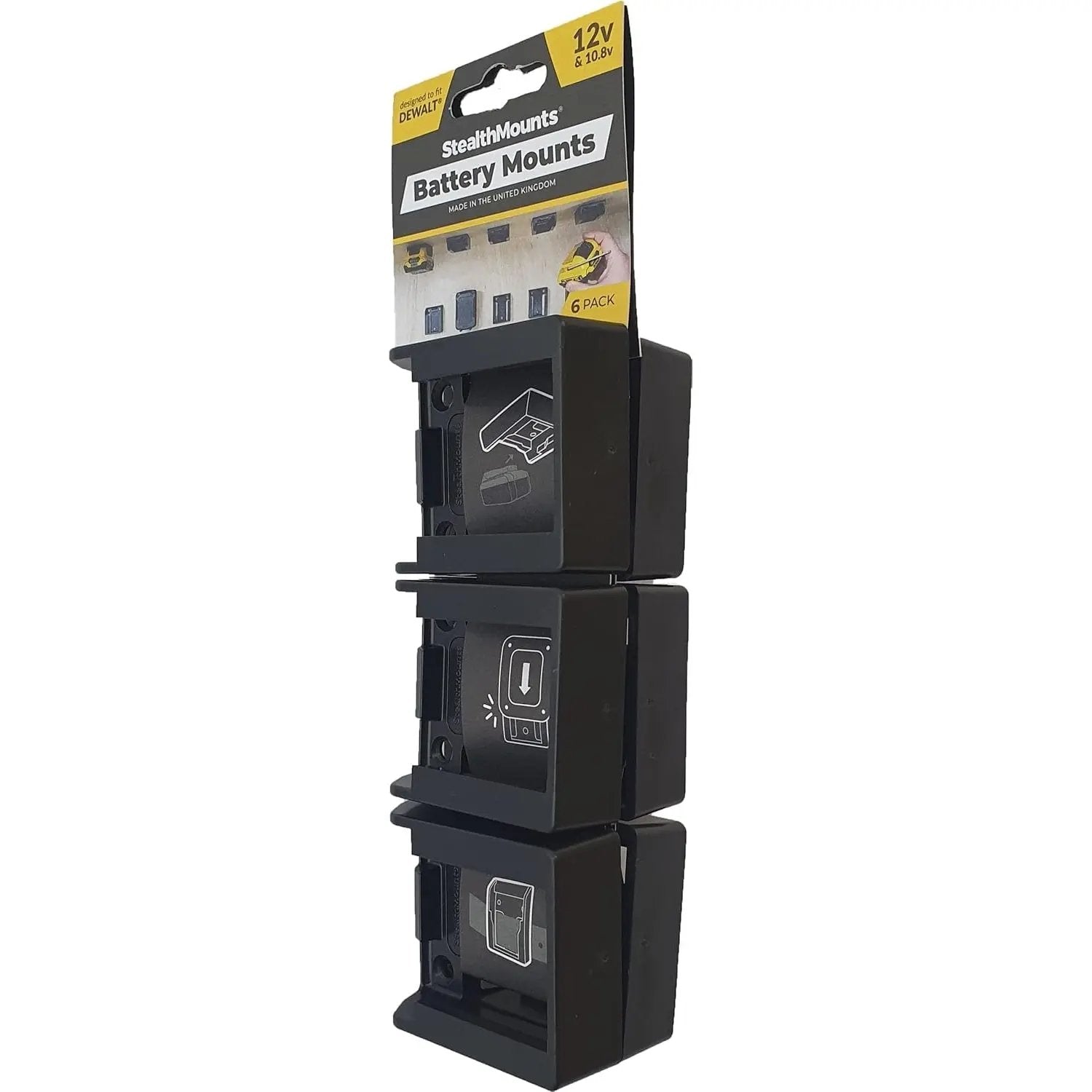 STEALTHMOUNTS BM-DW12-BLK-6 - DeWalt 12-Volts Battery Mounts, Black STEALTHMOUNTS