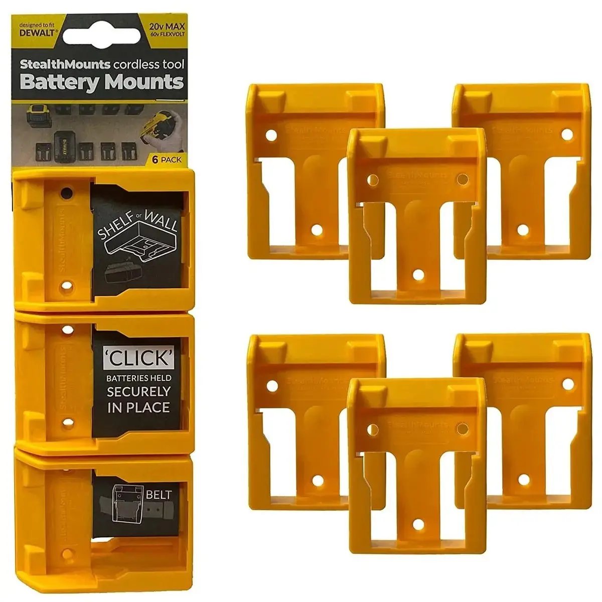 STEALTHMOUNTS BM-DW20-YLW-6 - DeWalt Battery Holders, Yellow STEALTHMOUNTS