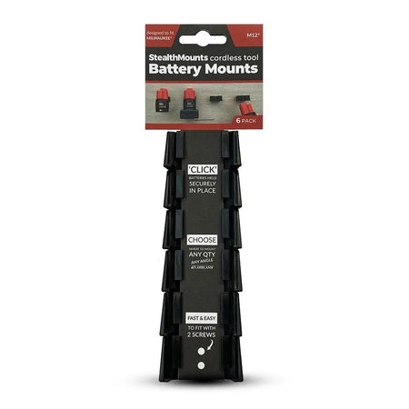 STEALTHMOUNTS BM-MW12-BLK-6 - 6-Pack Milwaukee M12 Black Battery Mounts