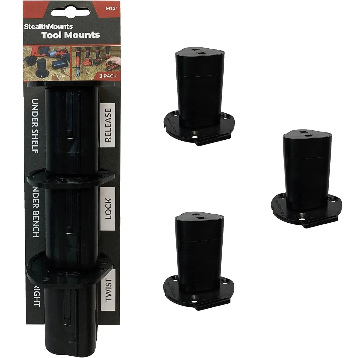 STEALTHMOUNTS TM-MW12-BLK-3 - Pack Milwaukee M12 Black Tool Mount STEALTHMOUNTS