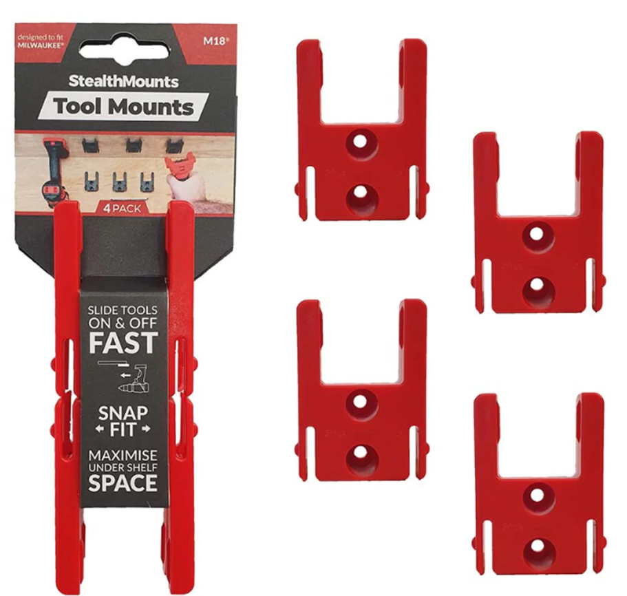 StealthMounts TM-MW18-RED-4 4er-Pack Milwaukee M18 Red Werkzeugaufbewahrungshalterungen 