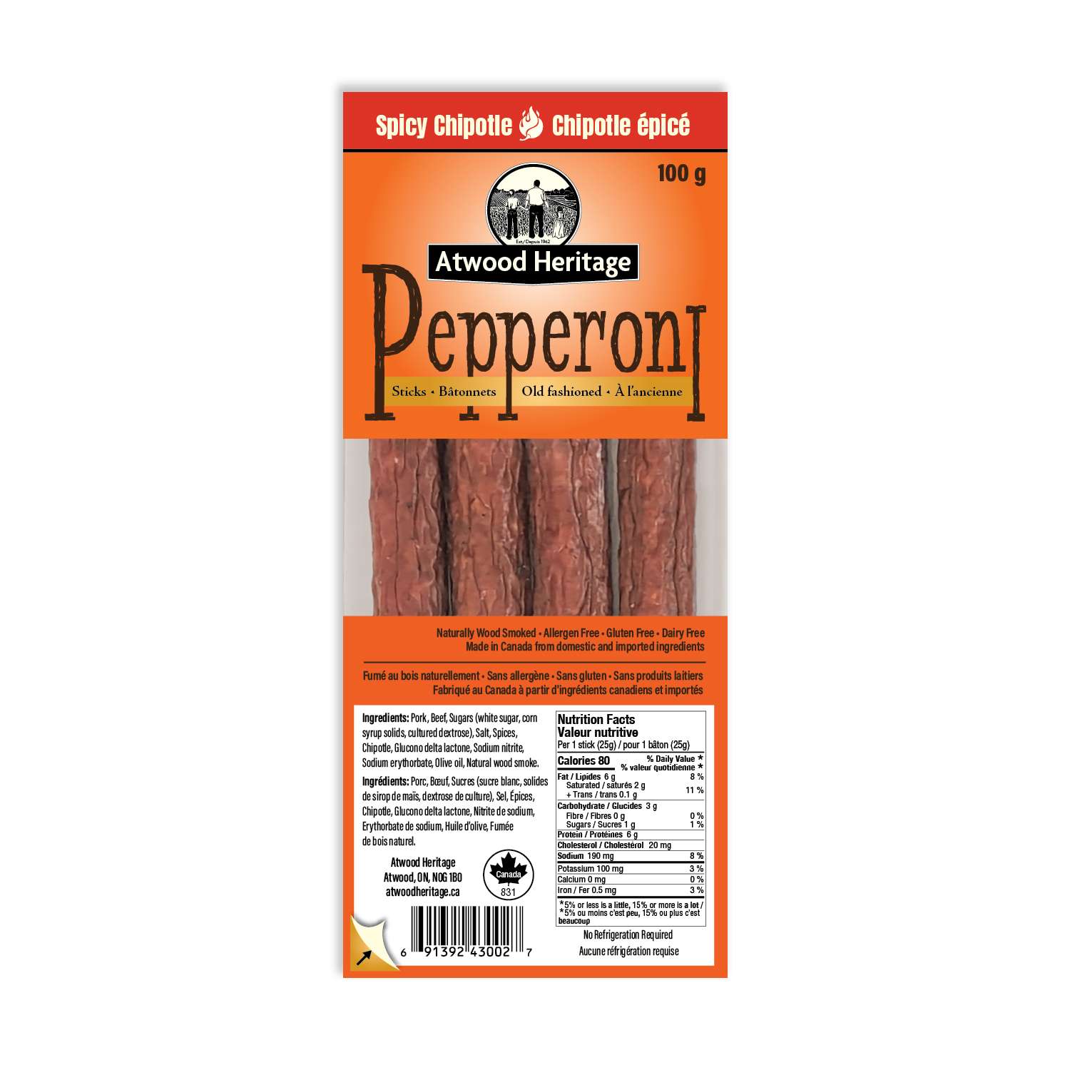 ATWOOD HERITAGE - 4pk Spicy Chipotle Pepperoni Sticks