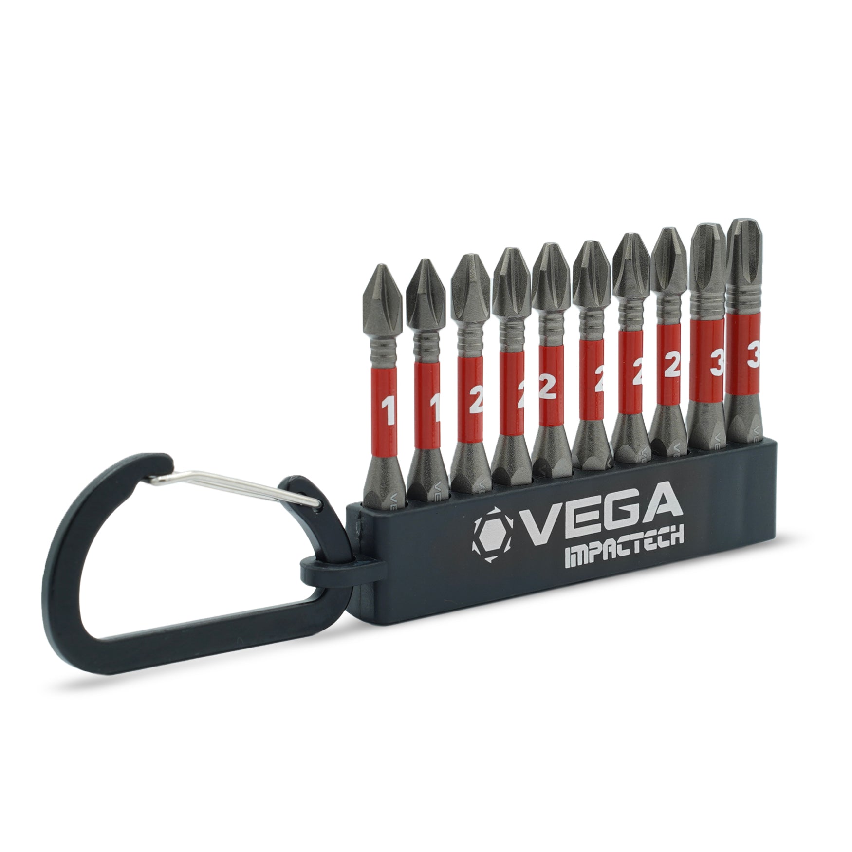 VEGA T150PCS10 - Impactech Phillips 10-Piece Carabiner Driver Bit Set