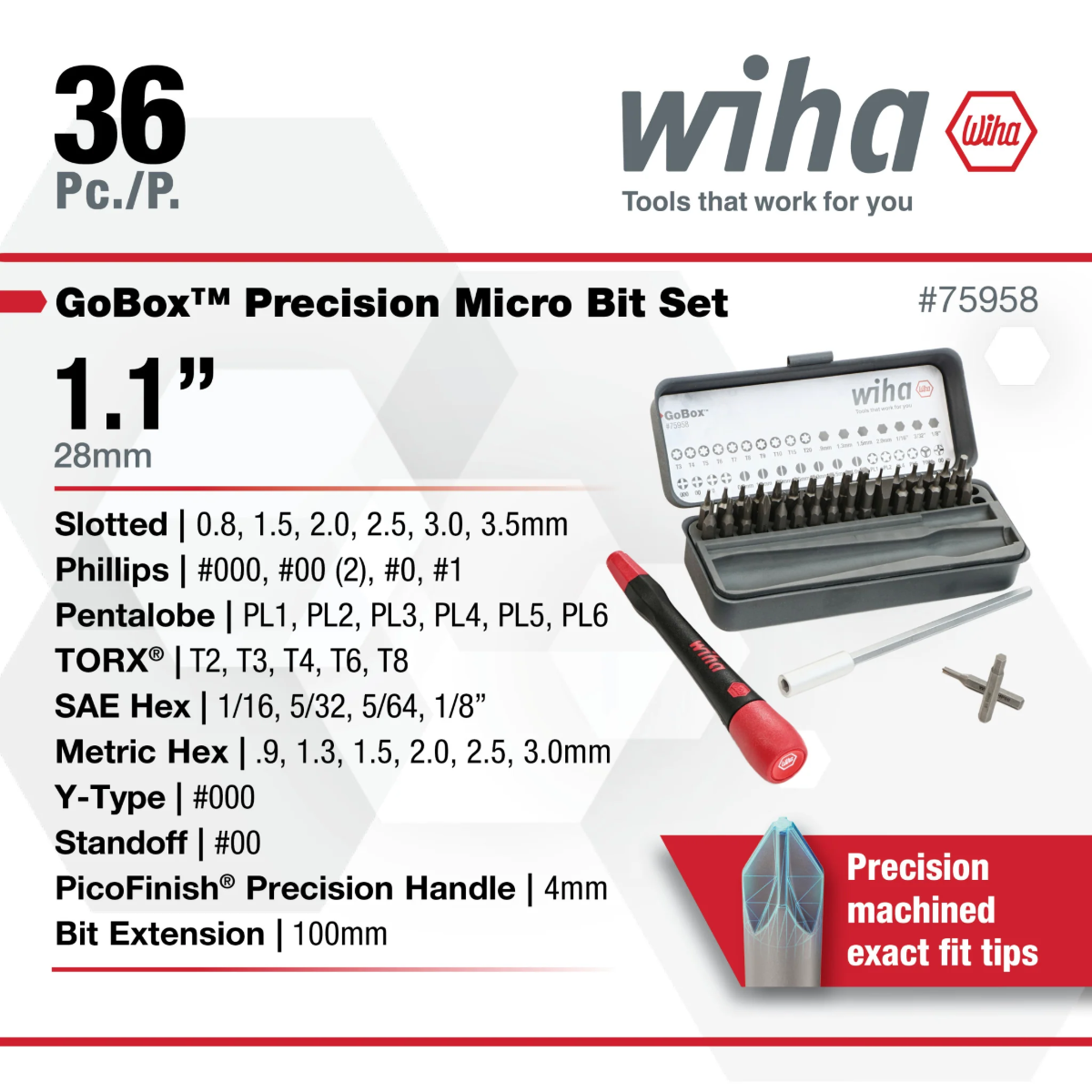 WIHA WIH-75958 - 36pc GoBox Precision Micro Bit Set