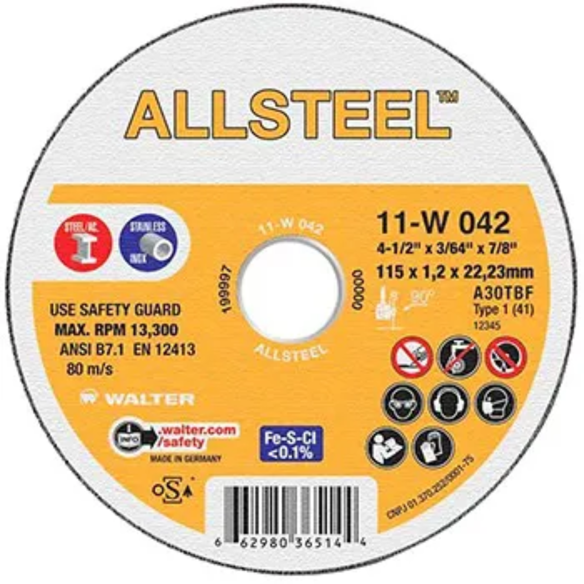 WALTER WAL-11W042 - 4-1/2" ALLSTEEL Cutting Wheel