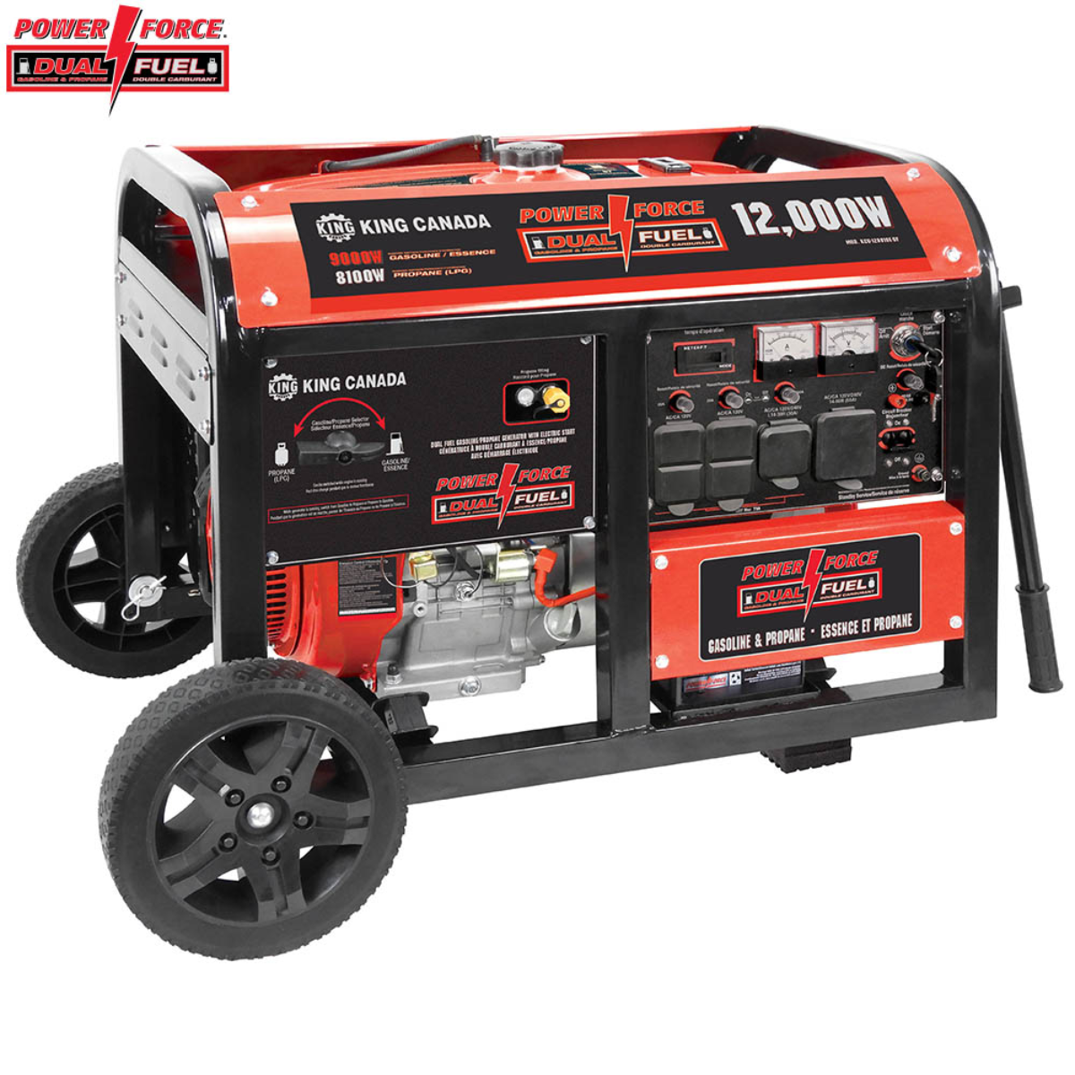 KING KCG-12001GE-DF - Generator, Dual-Fuel Gas/Propane, Elec.Start, 12,000W, w/wheel kit