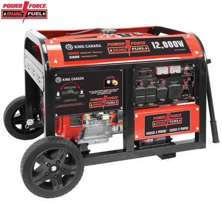 KING KCG-12001GE-DF - Generator, Dual-Fuel Gas/Propane, Elec.Start, 12,000W, w/wheel kit