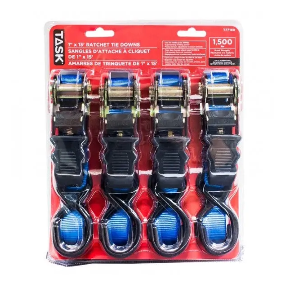 Tâche T77160 - Sangles d'arrimage à cliquet 1 po x 15 pi, 1 500 lb, 4 pièces - paquet de 4