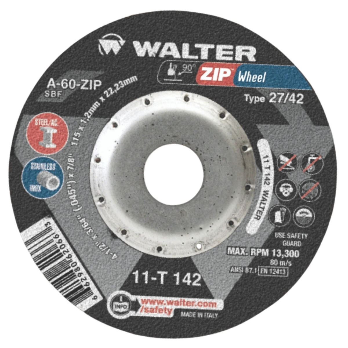 WALTER WAL-11T142 - Zip Cut Off Wheel 4-1/2" x 3/64" x 7/8" Arbor Type 27