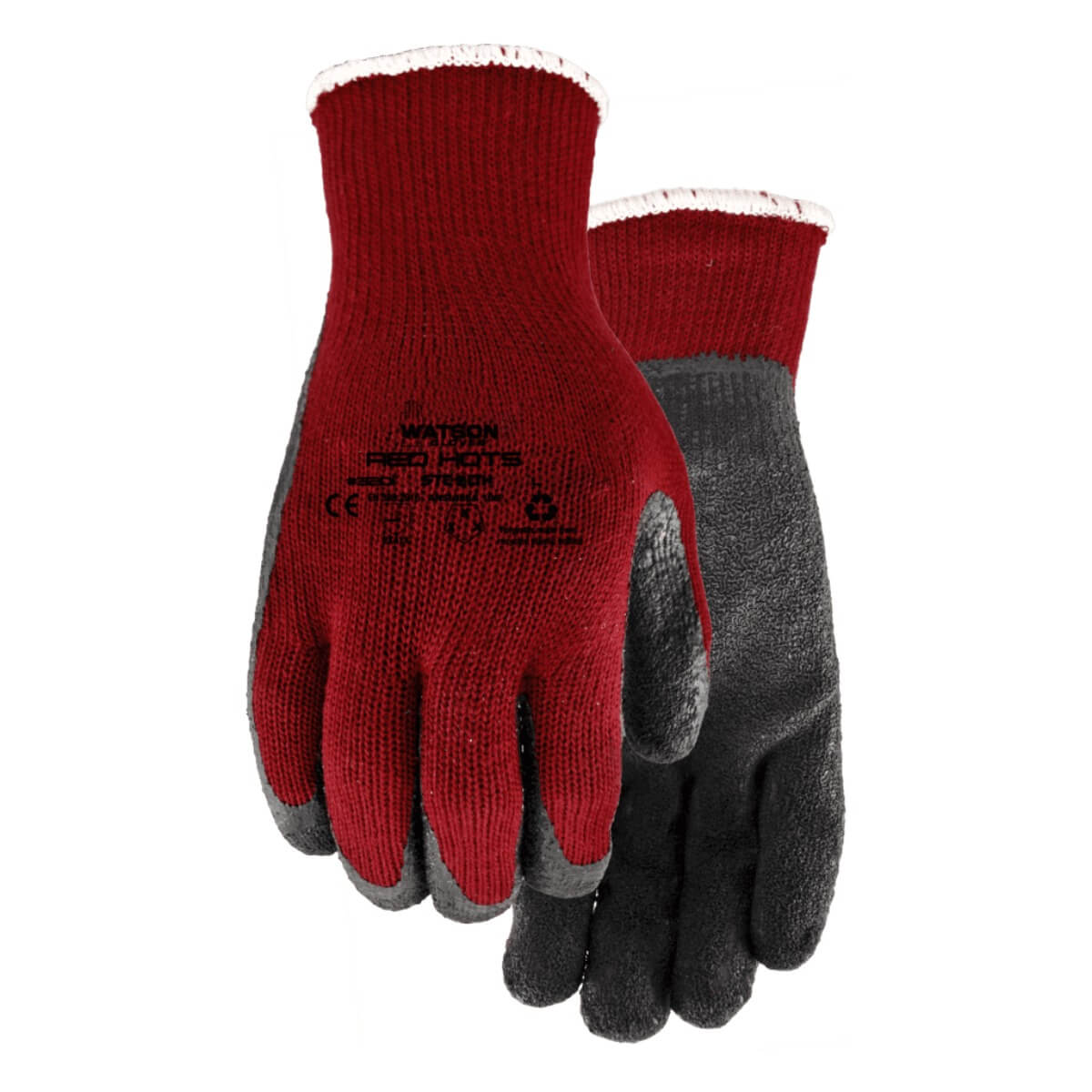 WATSON 320I-XL - Size 9 Red Hots Sandy Rubber Latex Palm Coated Fleece Lined Winter Glove