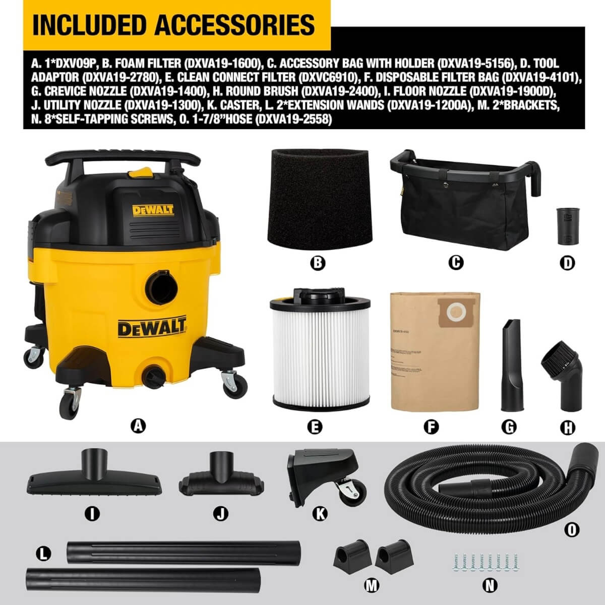 DEWALT DXV09P - 9 Gallon 5 Peak HP Poly Wet/Dry Vacuum
