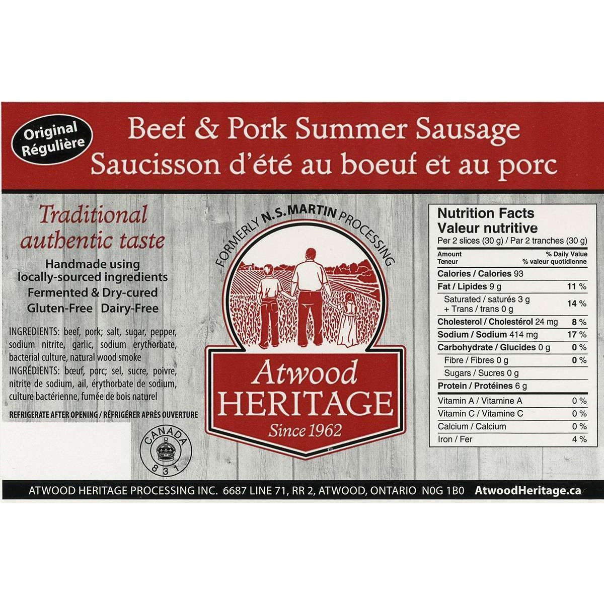 ATWOOD HERITAGE ATW-32002 - Original Beef & Pork Summer Sausage, 750g