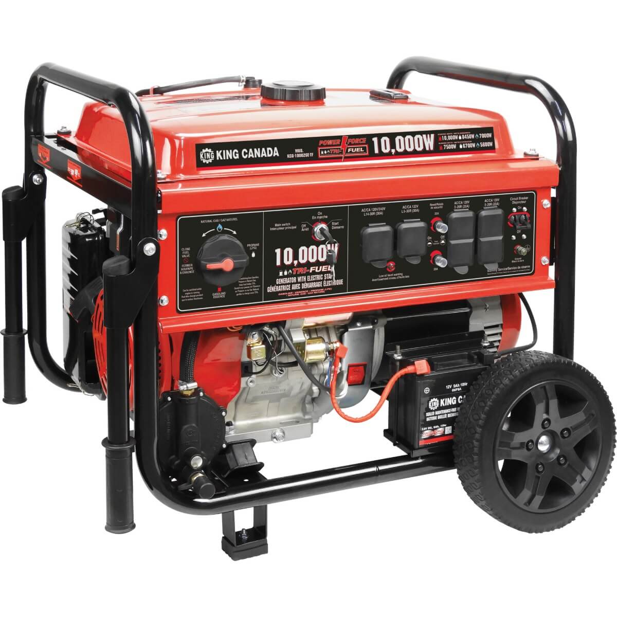 KING CANADA KCG-10002GE-TF - 10,000W Tri-Fuel Portable Generator with Electric Start