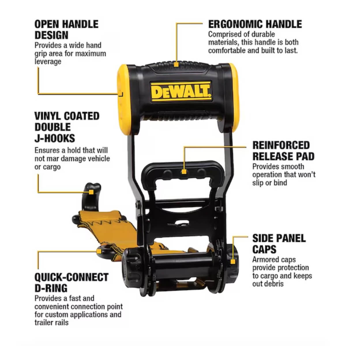 DEWALT DXBC30004-1 - 1.25" x 16' Ratchet Tie-Down Straps (4-Pack), 3,000 lbs Break Strength