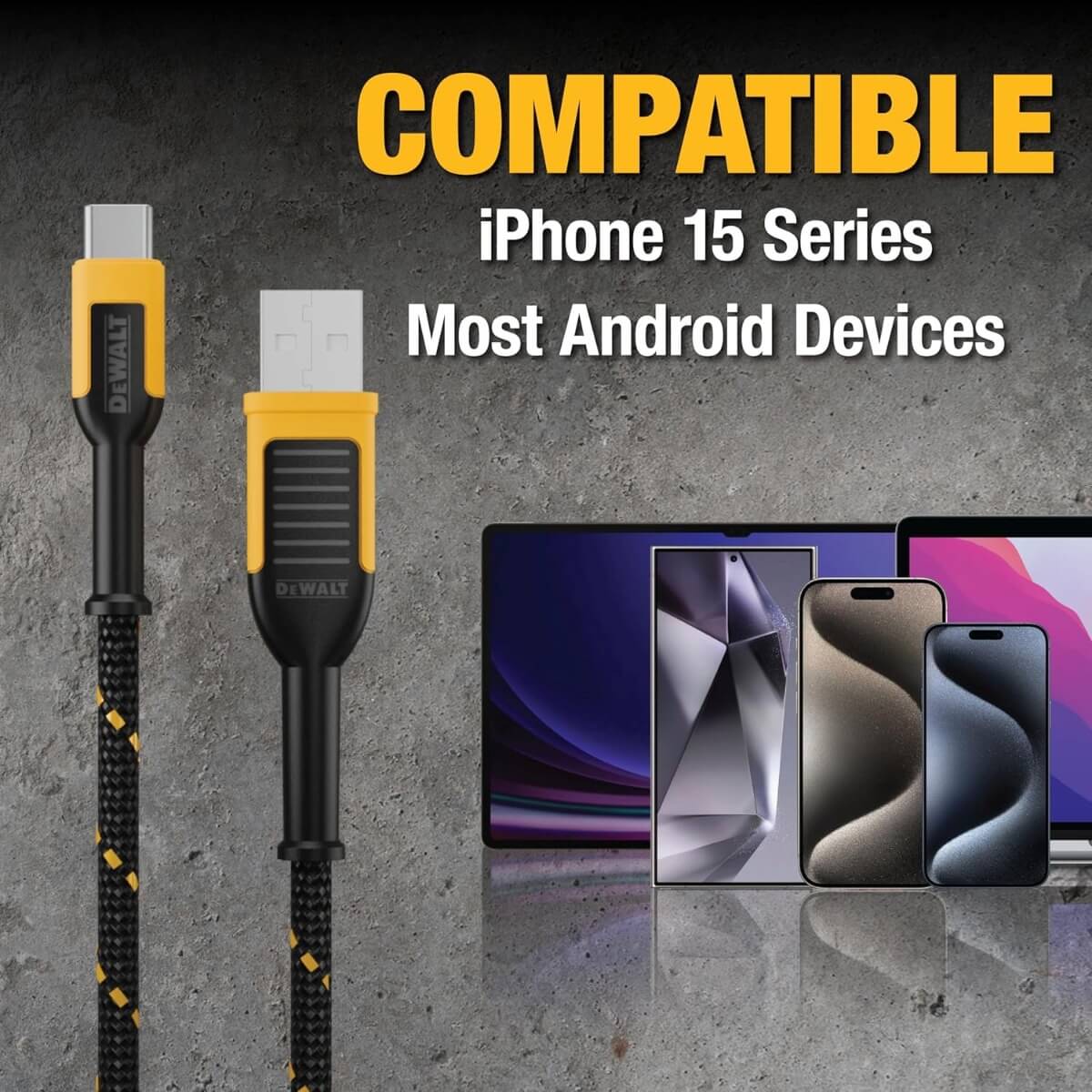 DEWALT 1311348DW2 - 6 Ft. USB-A to USB-C Reinforced Braided Cable
