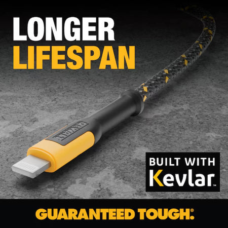 DEWALT 1311359DW2 - 4ft Reinforced Braided Lightning to USB Charging Cable