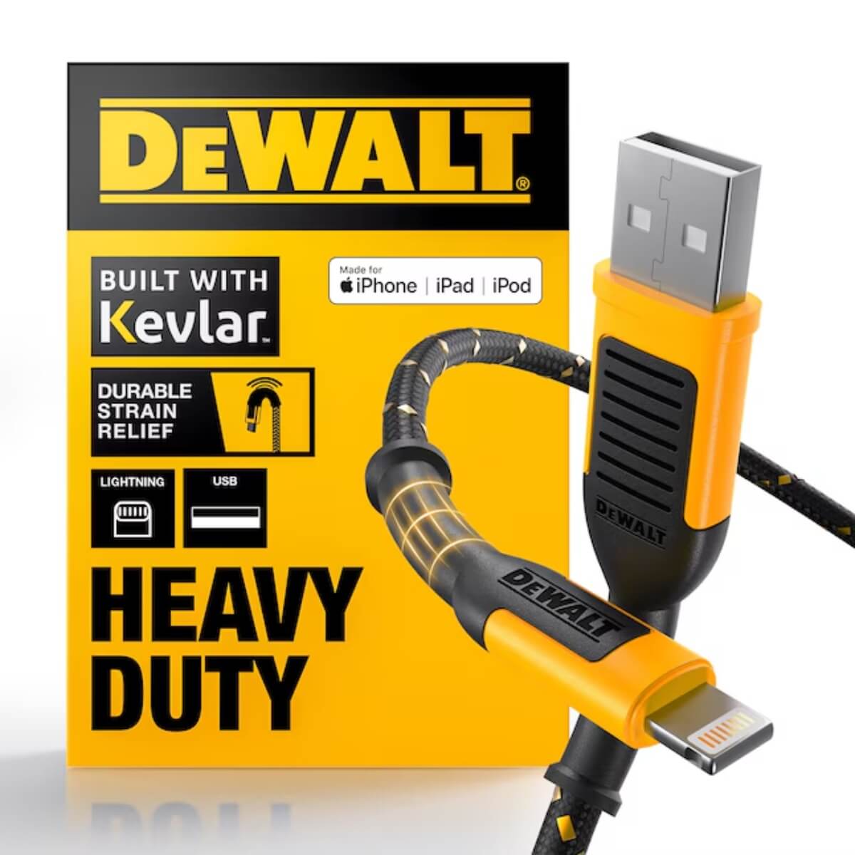 DEWALT 1311359DW2 - 4ft Reinforced Braided Lightning to USB Charging Cable