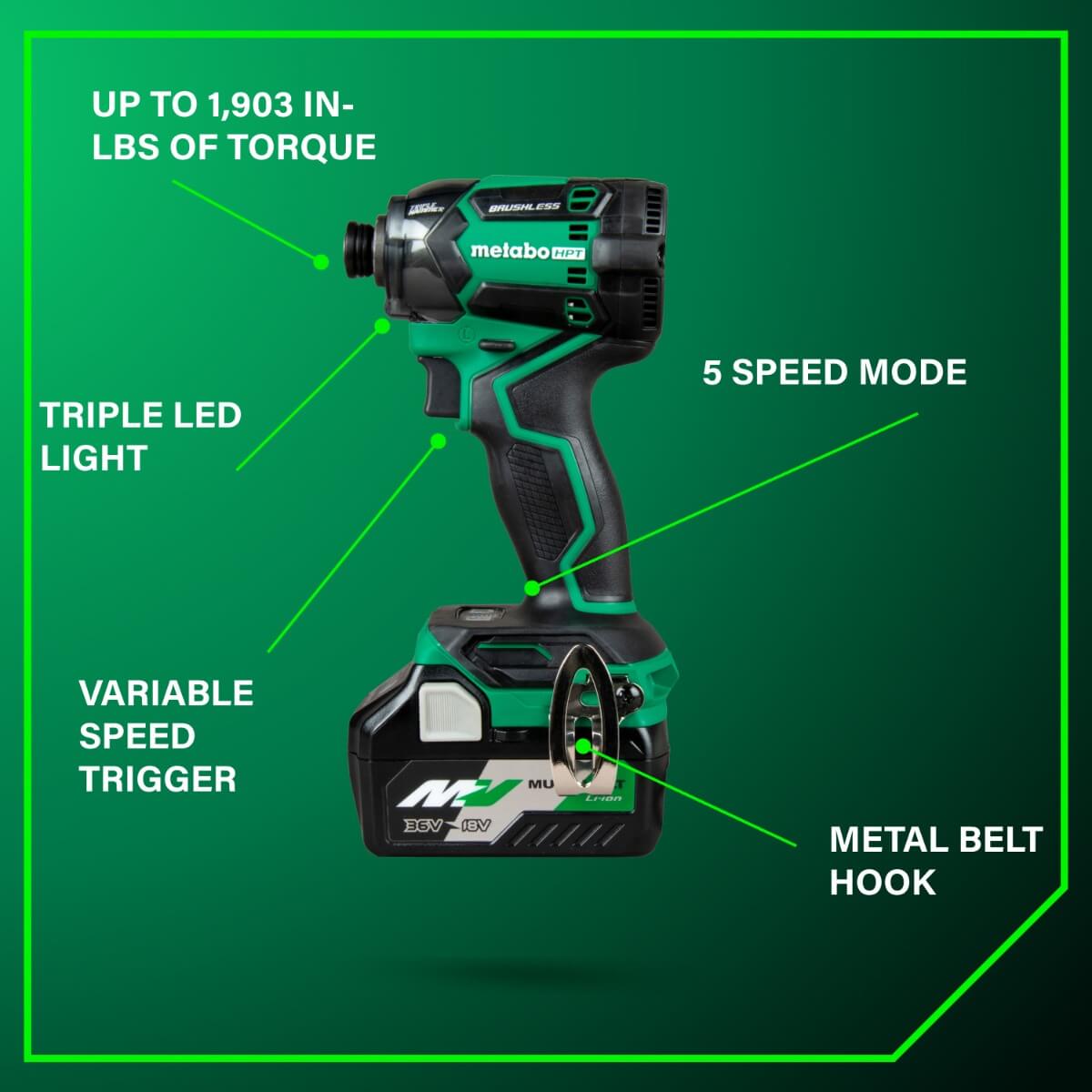 METABO HPT WH36DCM - 36V MultiVolt Triple Hammer Impact Driver Kit