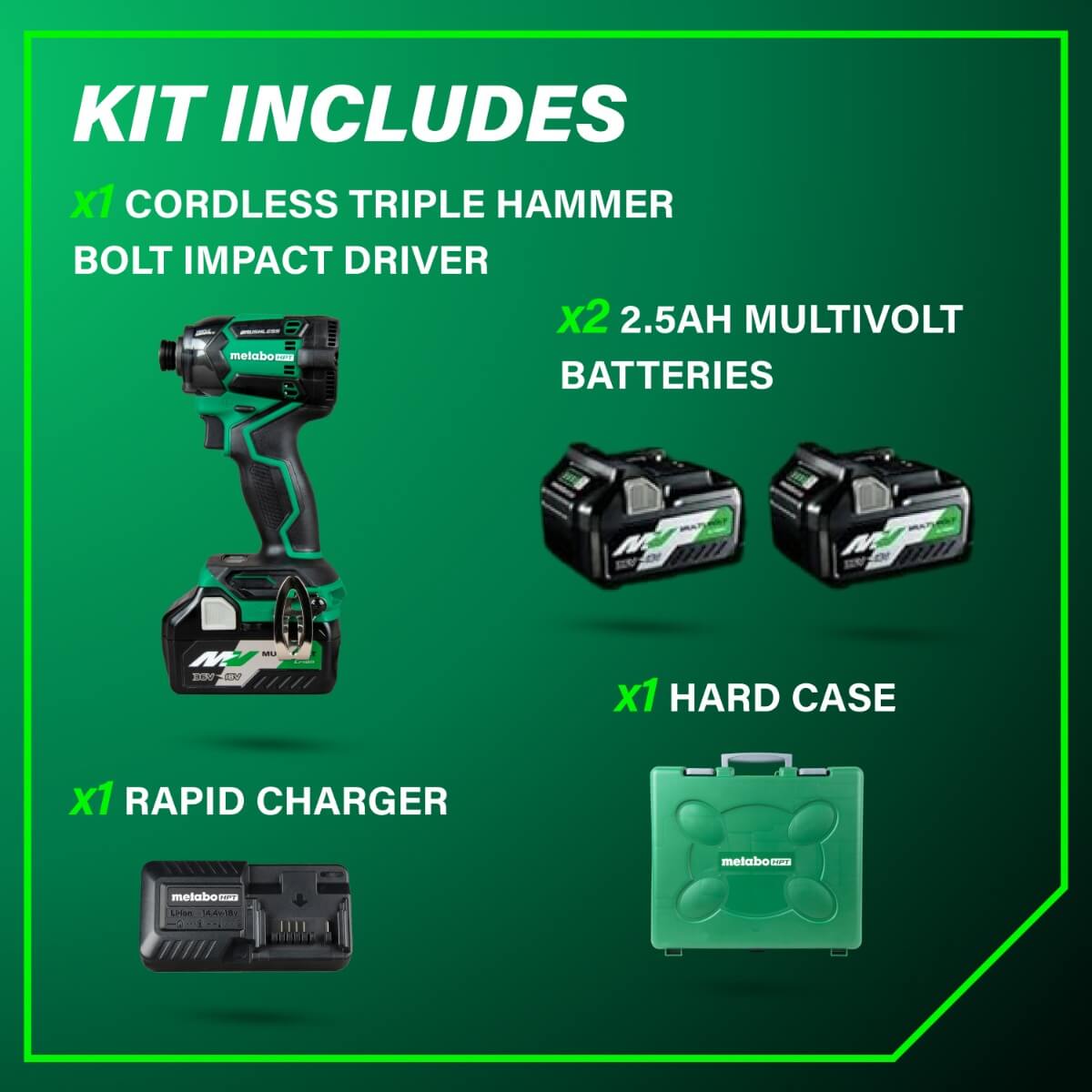 METABO HPT WH36DCM - 36V MultiVolt Triple Hammer Impact Driver Kit