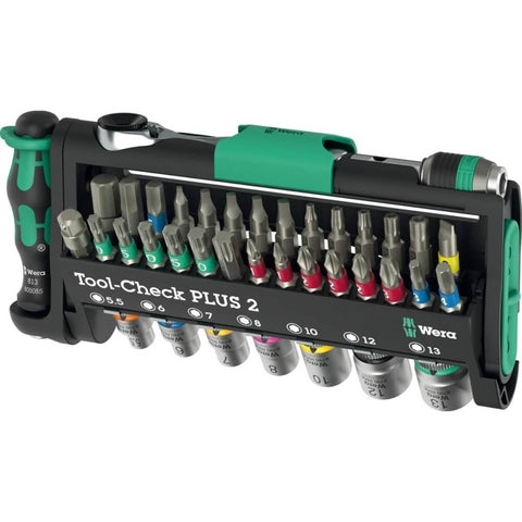 WERA WER-049056 - Tool-Check PLUS 2, 39-Piece Metric Tool Set with 1/4" Bit Ratchet, Sockets, and Bits