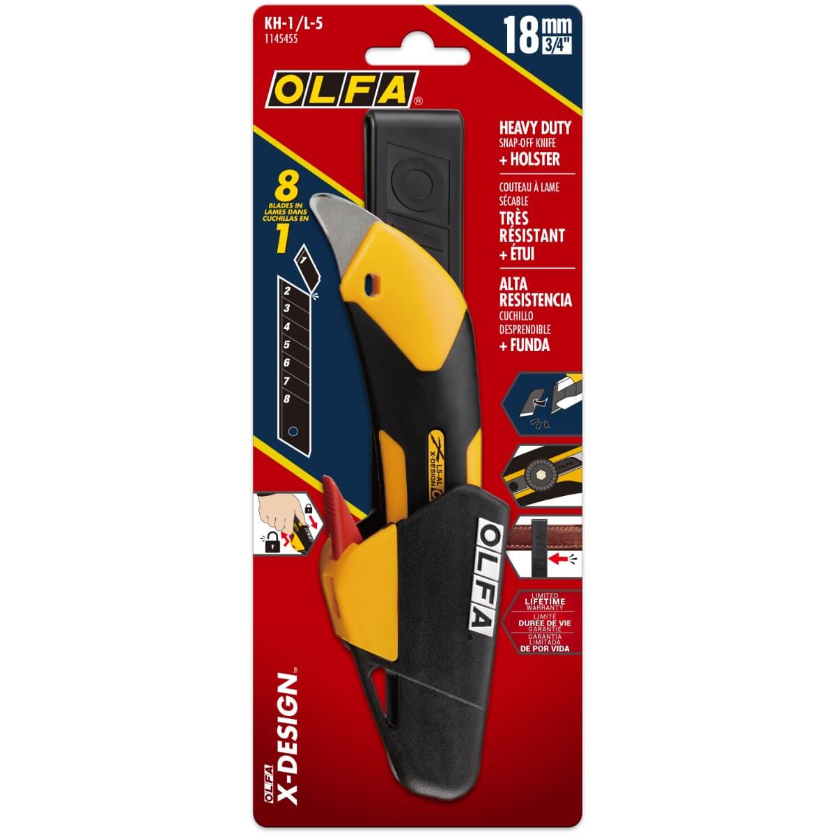 OLFA KH-1/L-5 - Combo Pack - 18mm Ratchet-Lock Utility Knife with Locking Holster