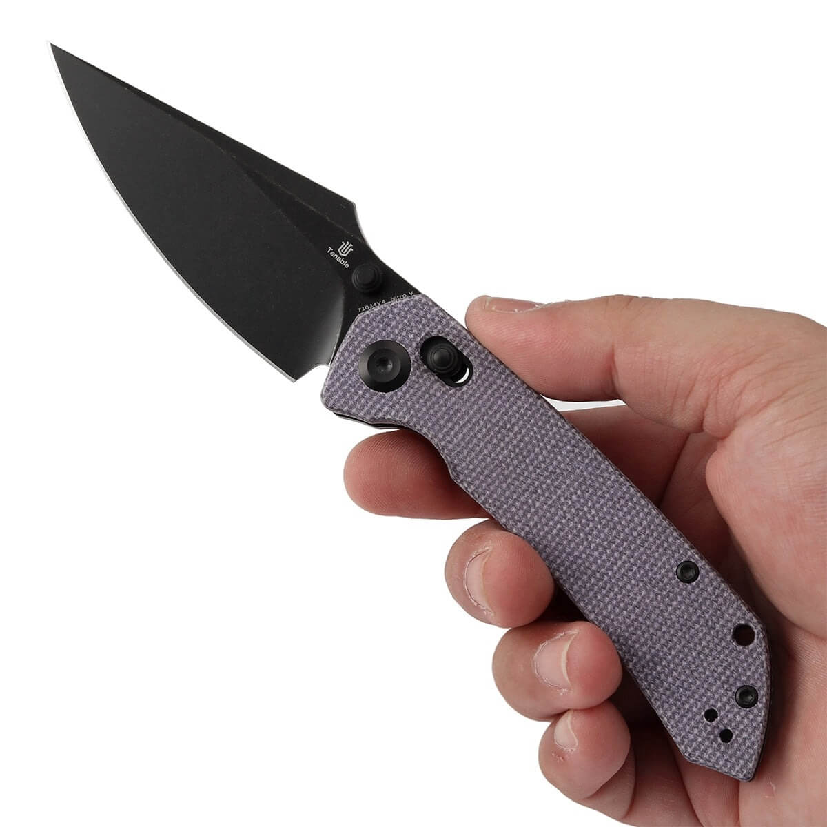 TENABLE TEN-T1034V4 - Fenrir Crossbar Lock Folding Knife - Purple Micarta / Blackwash Nitro-V