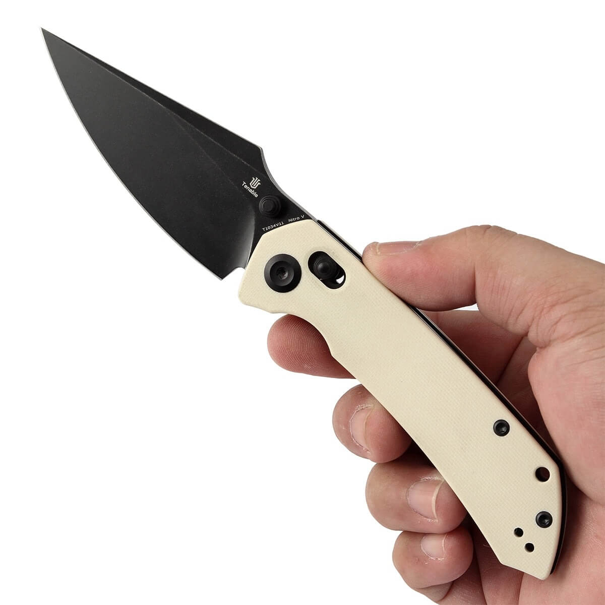 TENABLE TEN-T1034V11 - Fenrir Folding Knife, Ivory White G10, 3.48" Blackwashed Nitro-V Blade