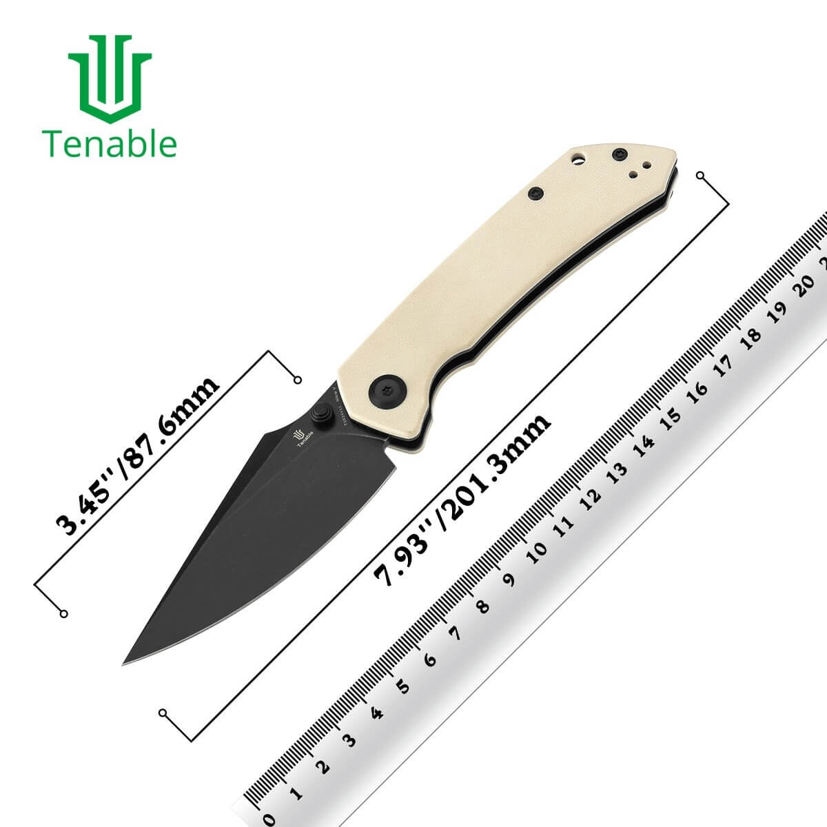 TENABLE TEN-T1034V11 - Fenrir Folding Knife, Ivory White G10, 3.48" Blackwashed Nitro-V Blade