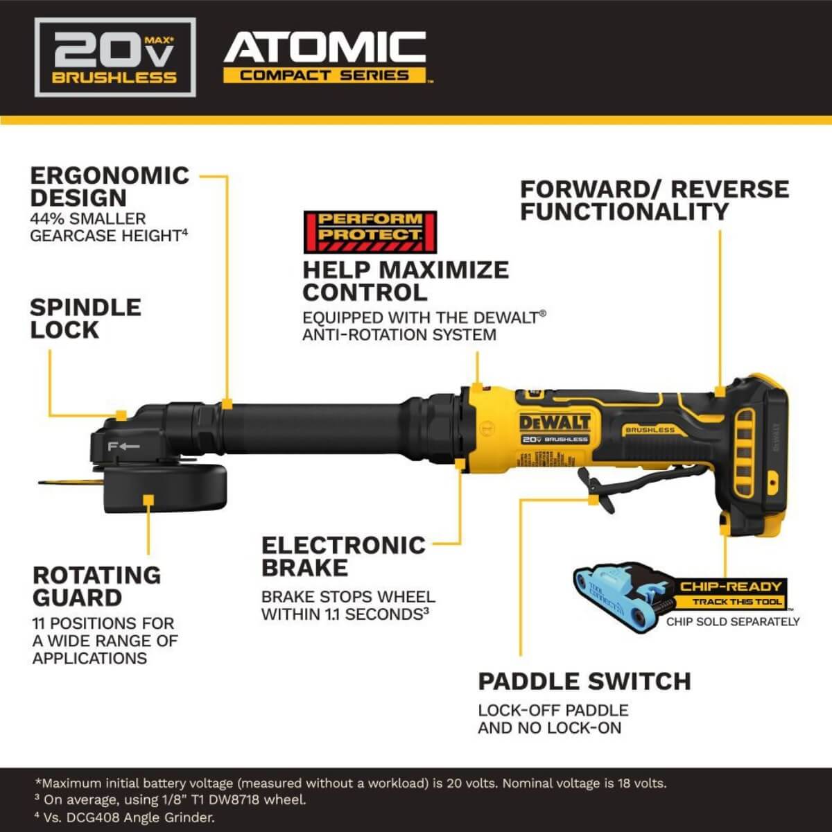 DEWALT DCG432XB - ATOMIC 20V MAX* Brushless 4-in. Extended Cut-Off Tool (Tool Only)