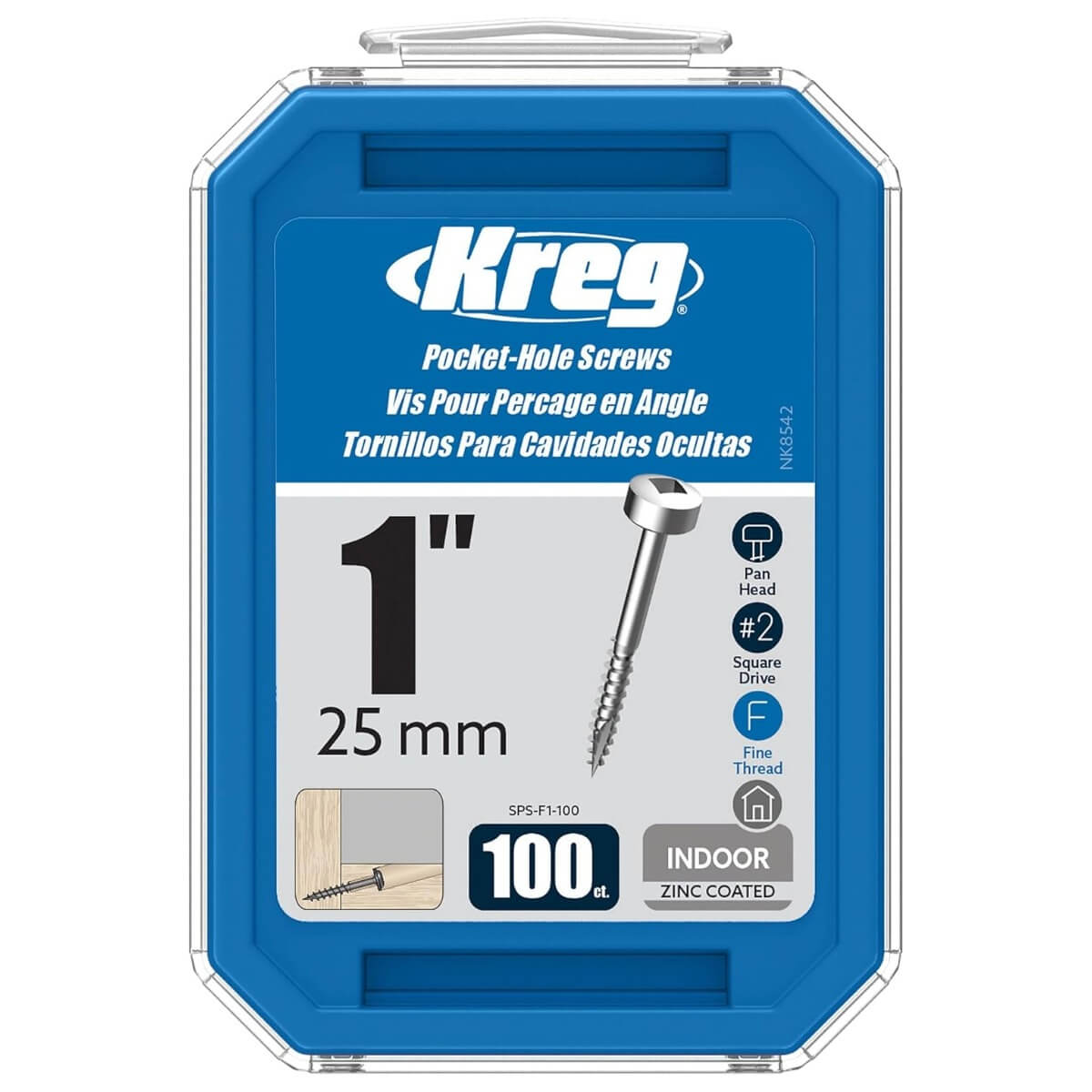 KREG SPS-F1-100 - 1" Fine-Thread Pan-Head Pocket-Hole Screws - 100 Count