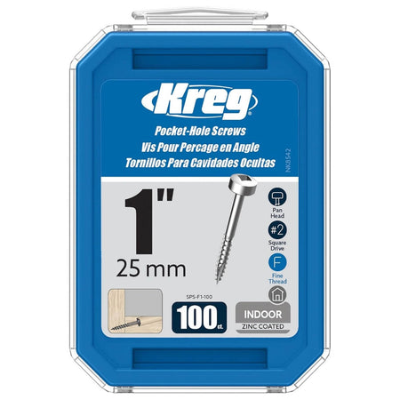 KREG SPS-F1-100 - 1" Fine-Thread Pan-Head Pocket-Hole Screws - 100 Count