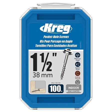 KREG SML-C150-100 - 1-1/2" #8 Coarse-Thread Pocket-Hole Screws - Zinc (100-Pack)