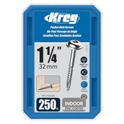 KREG SML-F125-250 - Zinc Pocket-Hole Screws, 1-1/4", #7 Fine Thread, Maxi-Loc Head (250 Count)