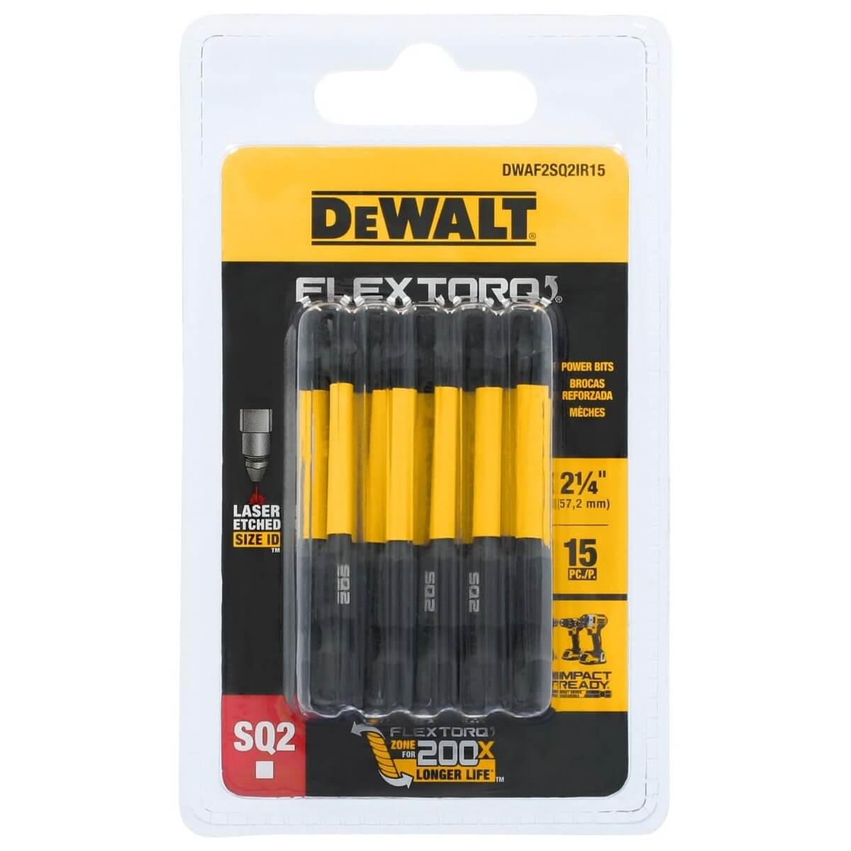 DEWALT DWAF2SQ2IR15 - ELITE SERIES™ 2-1/4-in SQ2 Flextorq Impact Ready Bits (15-Pack)