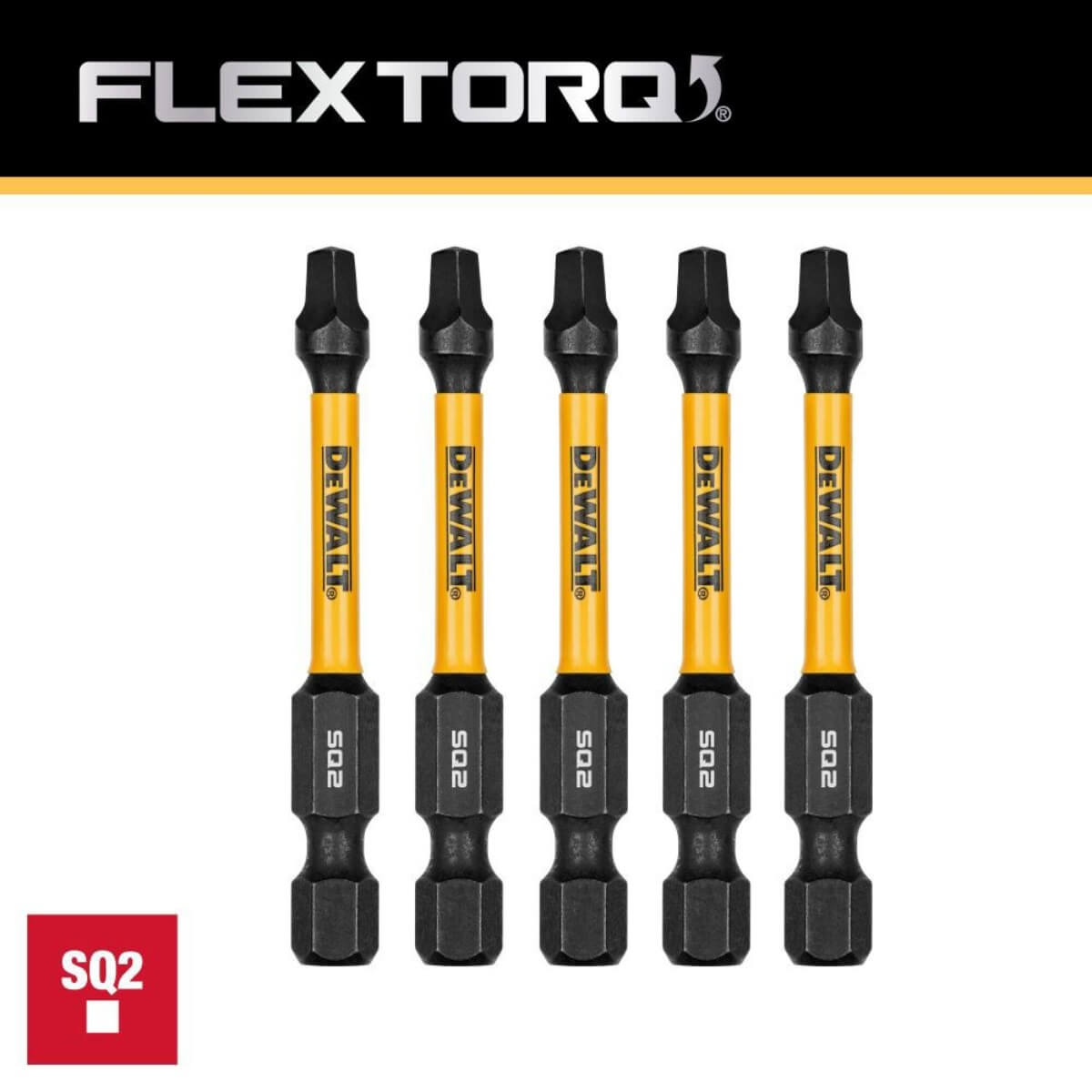 DEWALT DWAFE2SQ2IR5 - ELITE SERIES 2-1/4-in. FLEXTORQ Square #2 Impact Ready Bits (5-Pack)
