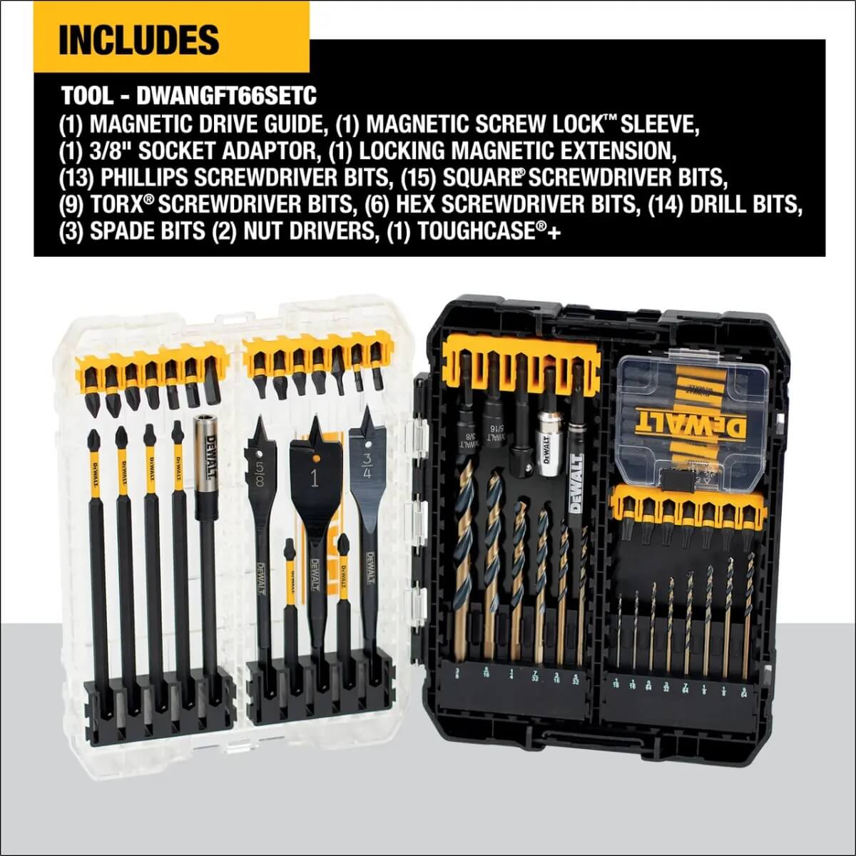 DEWALT DWANGFT66SETC - 66-Piece FLEXTORQ Impact Ready Drilling and Driving Bit Set with ToughCase+