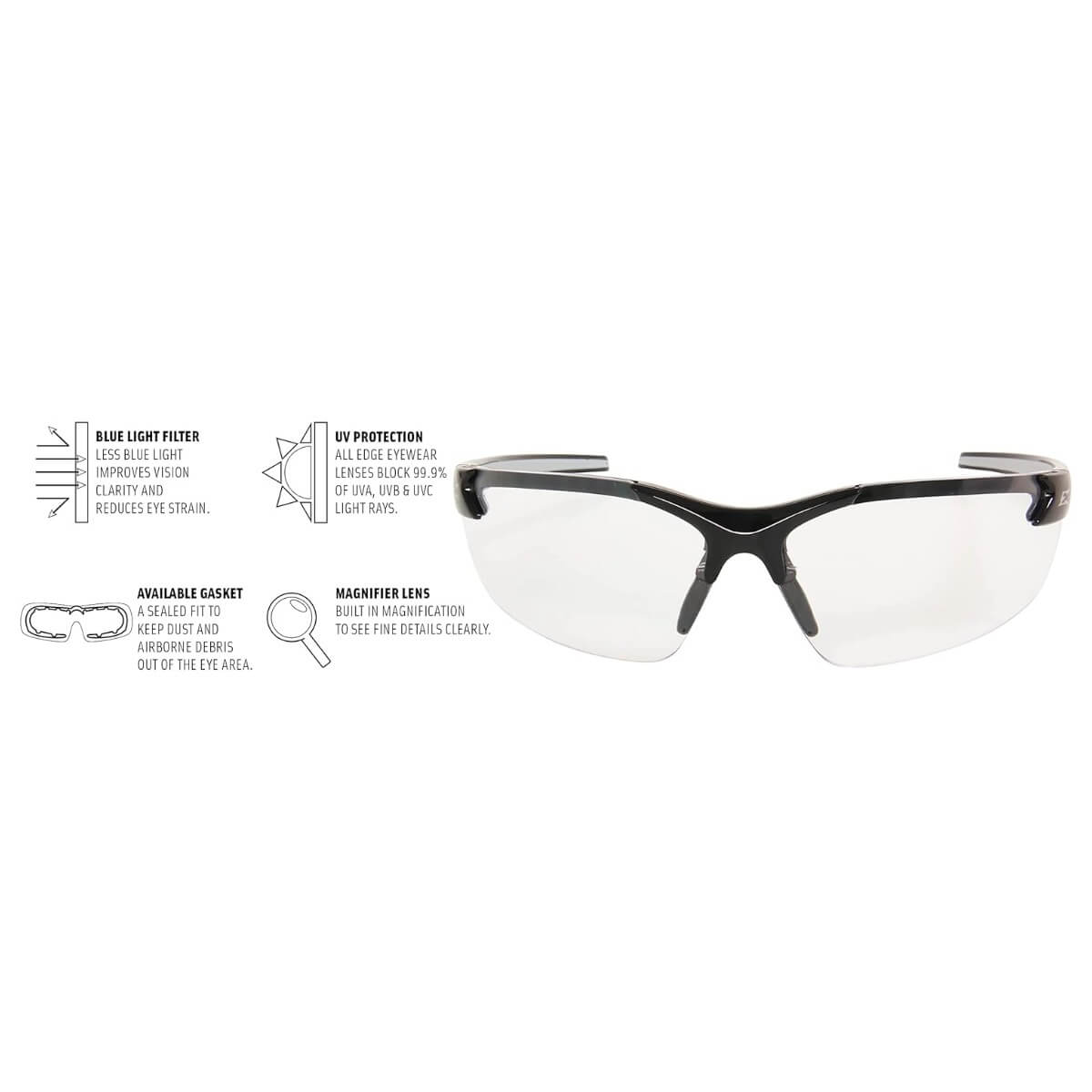 EDGE DZ111VS-G2 - Zorge G2 Safety Glasses with Vapor Shield Anti-Fog Clear Lens
