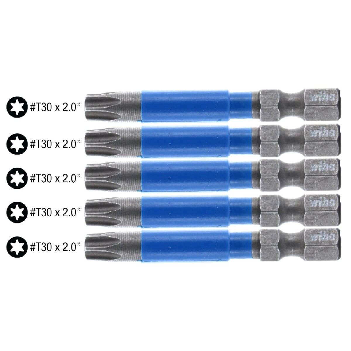 WIHA 70279 - TerminatorBlue T30 Torx Impact Bits 5-Pack (2-Inch)