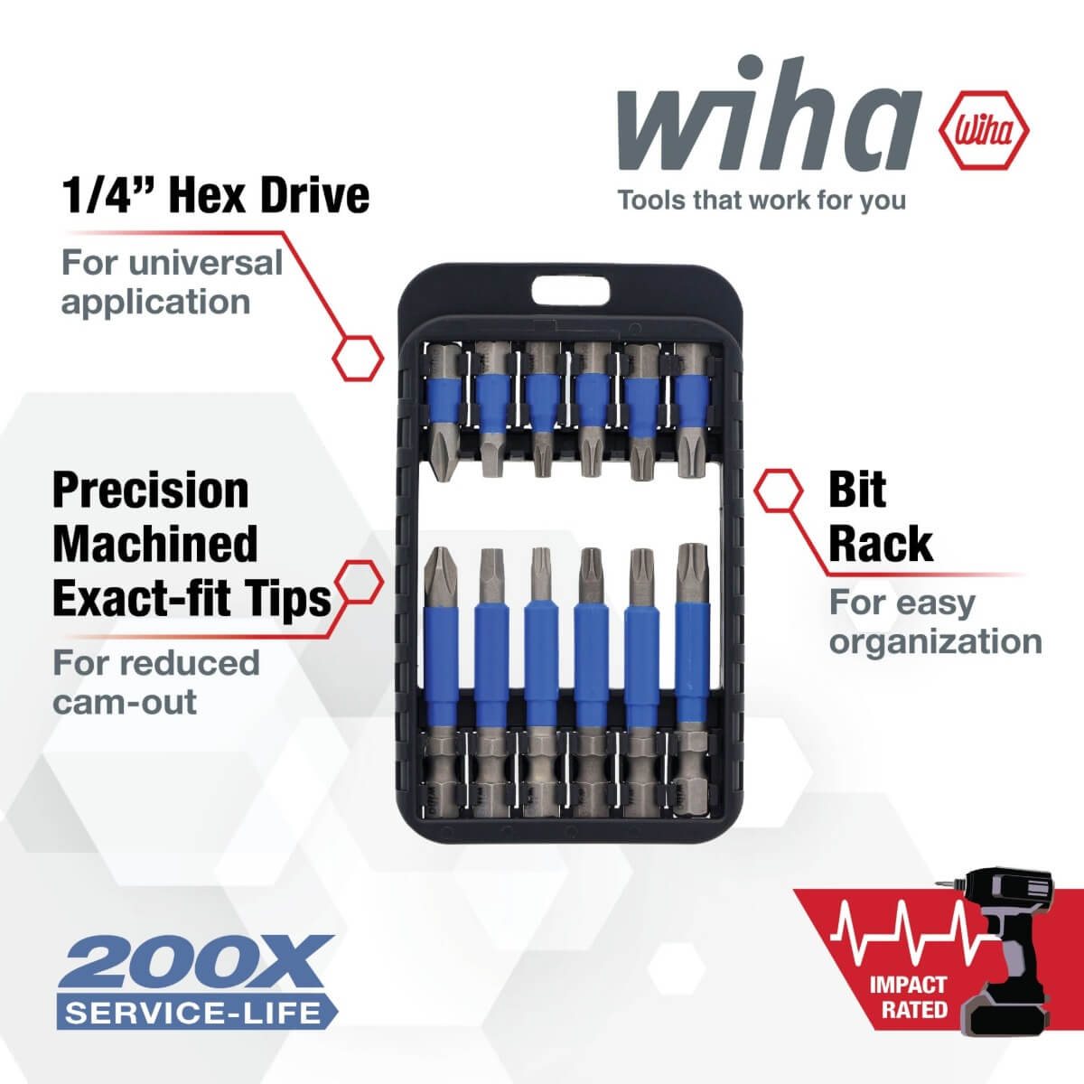 WIHA 70288 - 12 Piece TerminatorBlue Impact Driver Bit Set