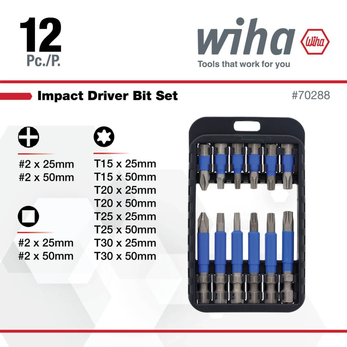 WIHA 70288 - 12 Piece TerminatorBlue Impact Driver Bit Set