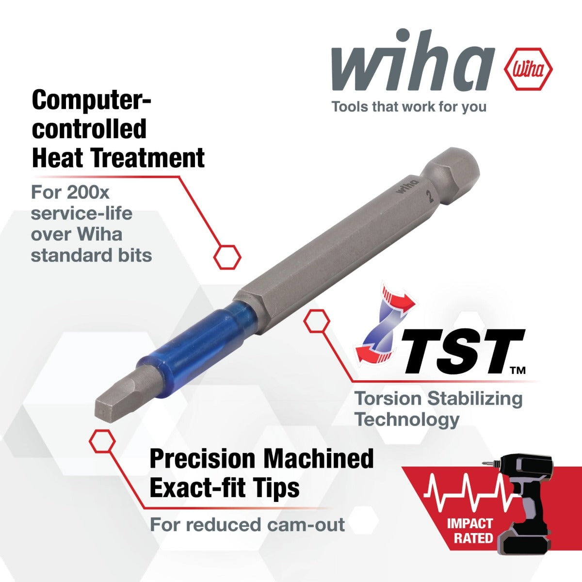 WIHA 70325 TerminatorBlue Impact Bit Square #2, 3.5-Inch (2-Pack)