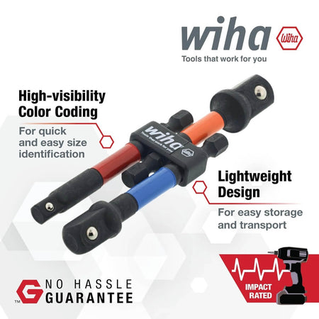 WIHA 70488 - 3-Piece Color Coded Socket Adapter Set (1/4", 3/8", 1/2" Drive)