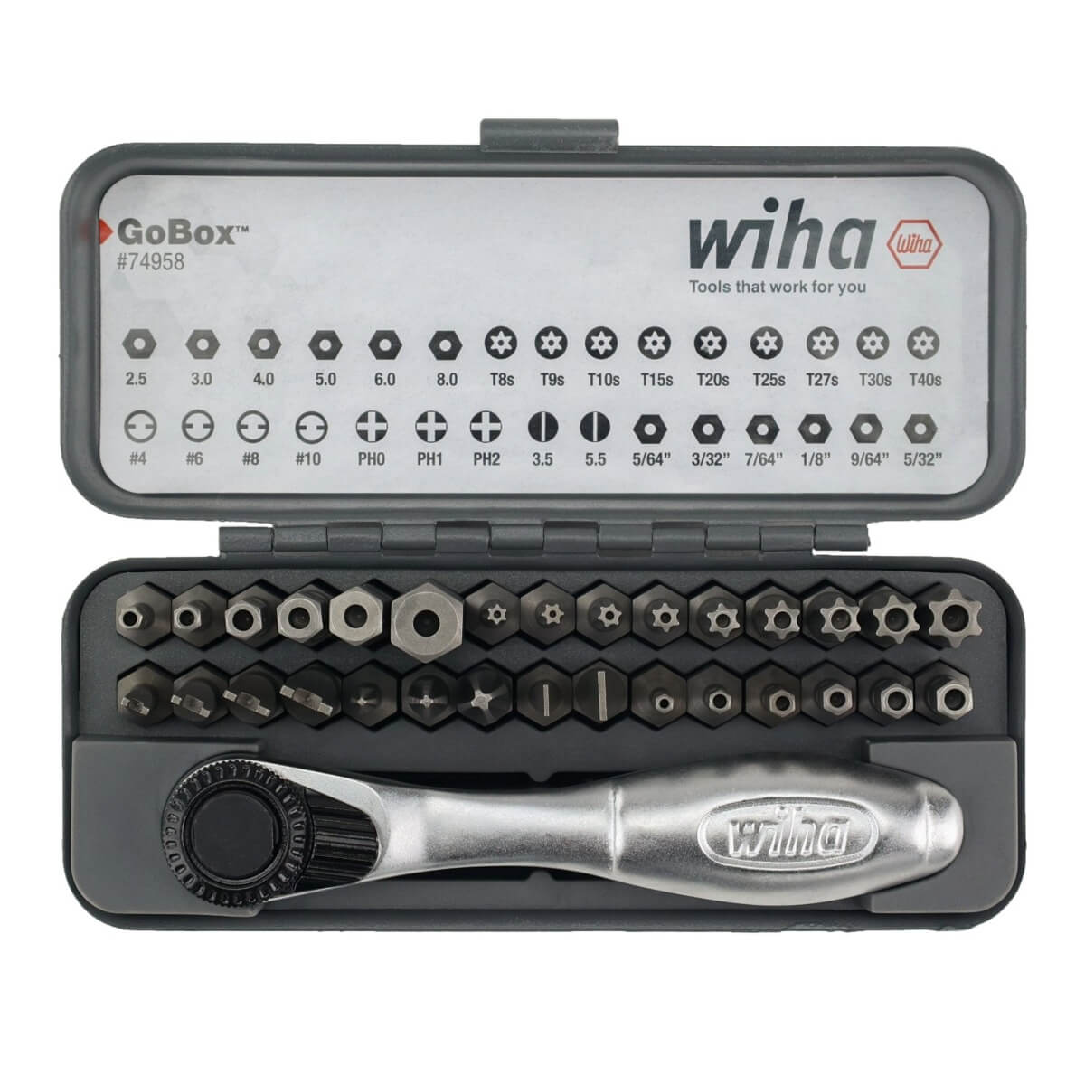 WIHA 74958 - 32-Piece GoBox Security Bit Set with Mini Ratchet