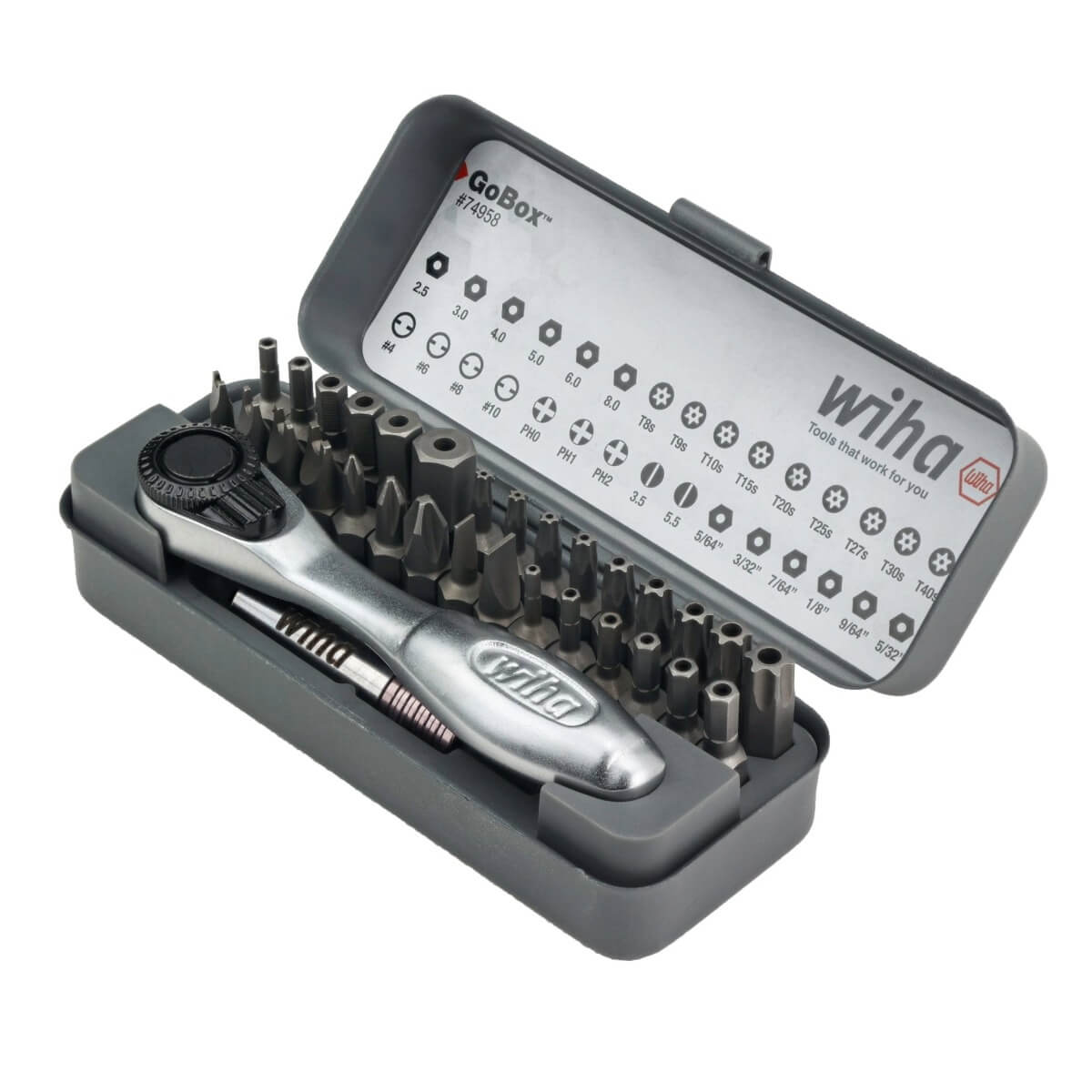 WIHA 74958 - 32-Piece GoBox Security Bit Set with Mini Ratchet