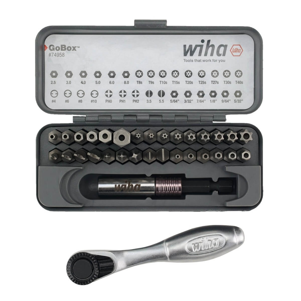 WIHA 74958 - 32-Piece GoBox Security Bit Set with Mini Ratchet