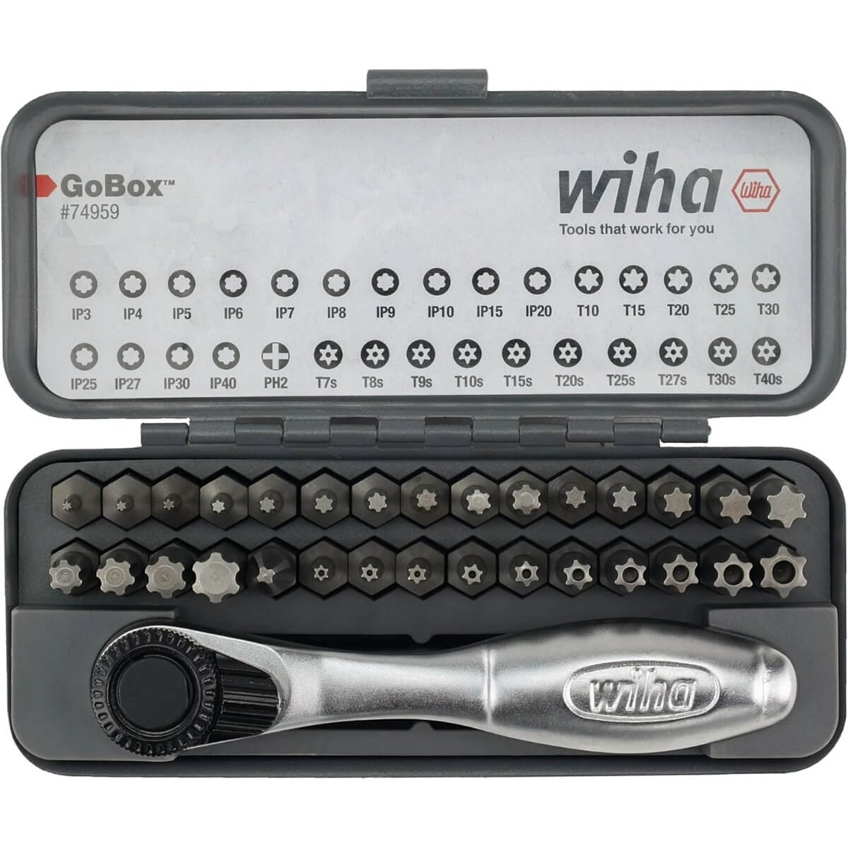 WIHA 74959 - 32-Piece GoBox Master Torx Bit Set with Mini Ratchet